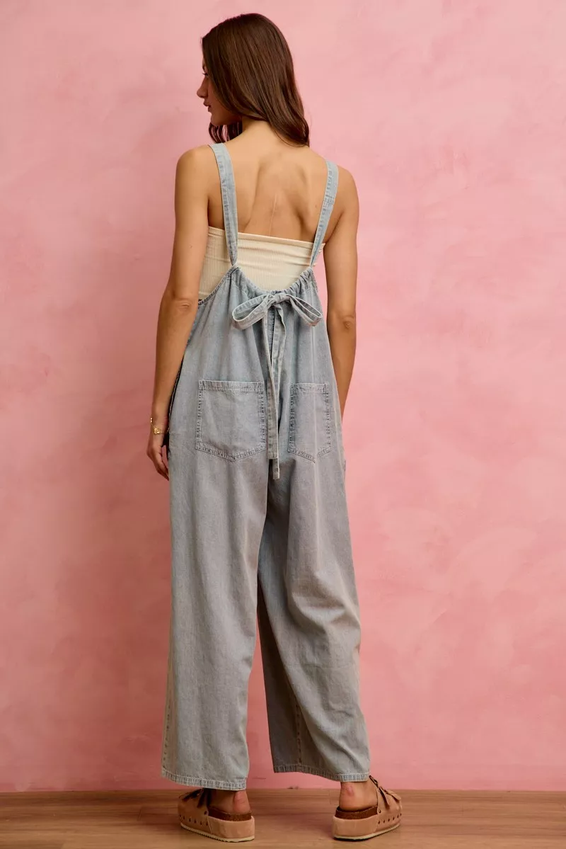 Wide Leg Lightweight Denim Overalls, image 7