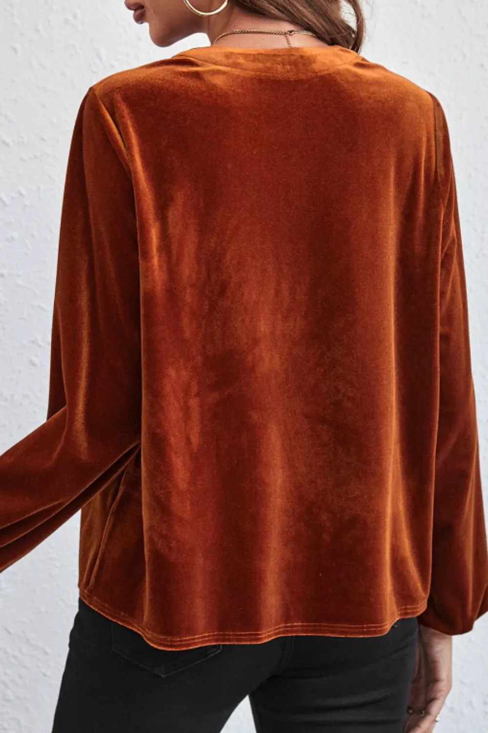 Notched Long Sleeve Velvet Top, image 8