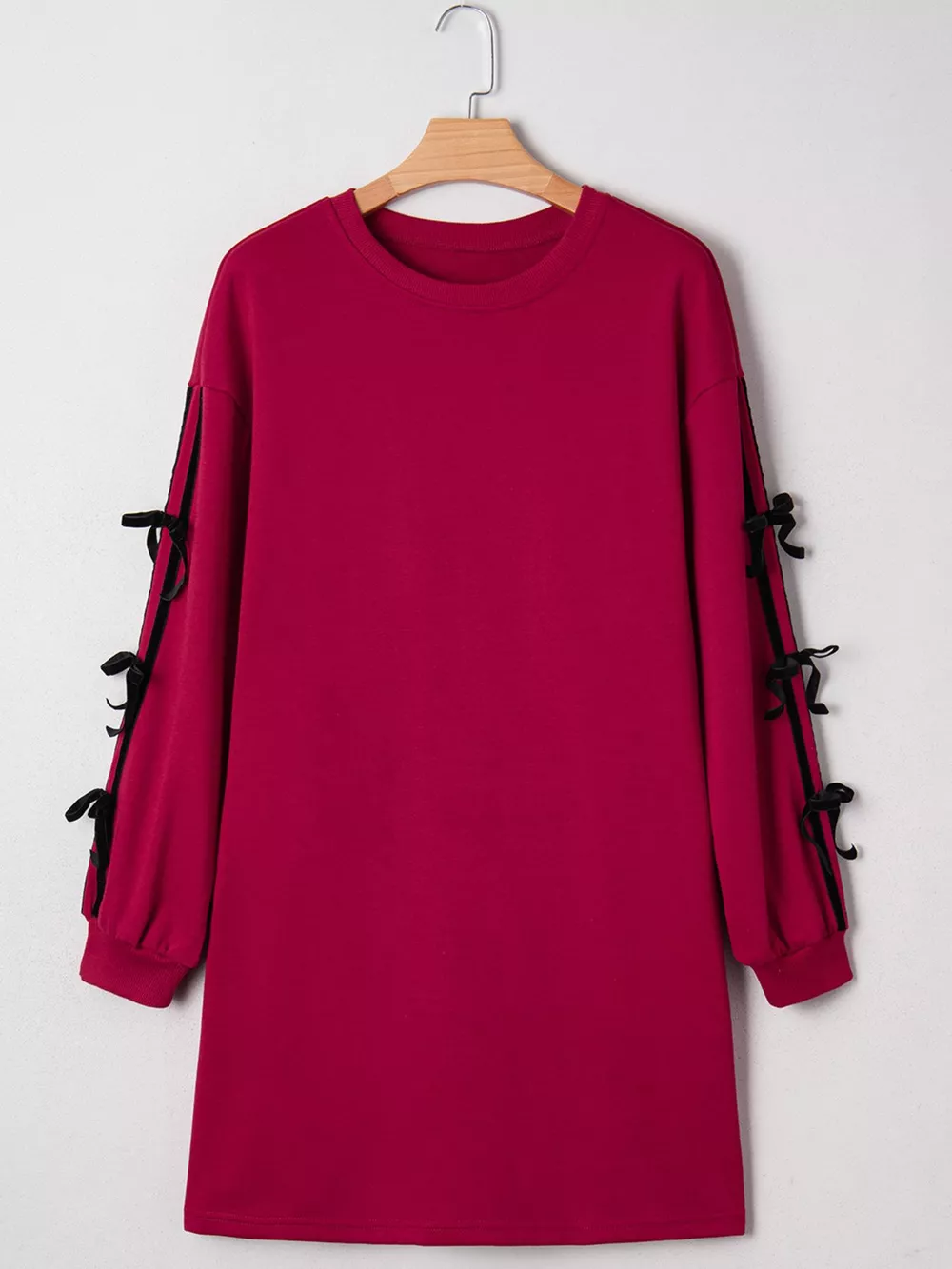 Contrast Striped Bow Detail Drop Shoulder Sweatshirt Dress with Pockets, image 5