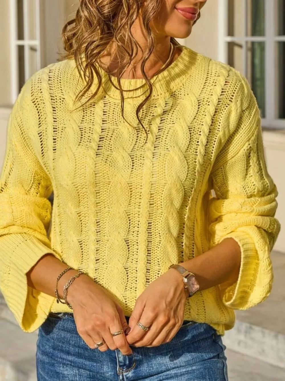 Cable Knit Long Sleeve Sweater, image 18