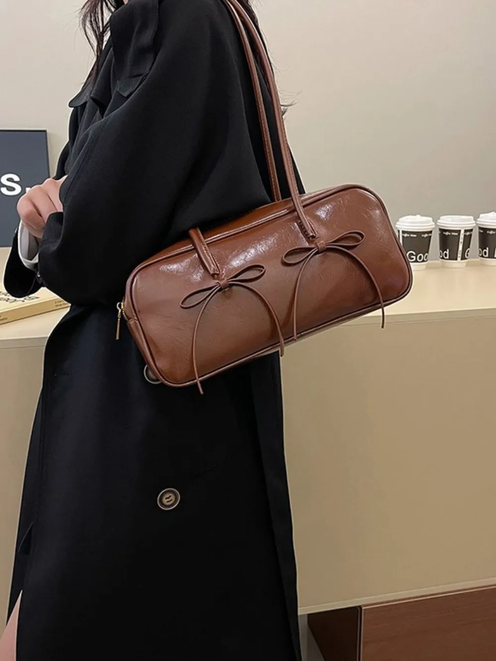 PU Leather Bow Trim Shoulder Bag, image 15