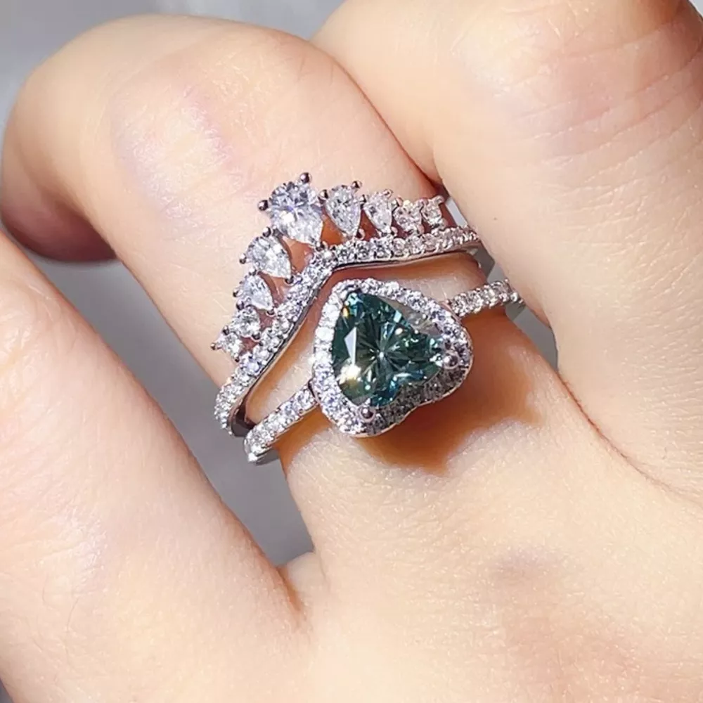 2 Carat Heart-Shaped Crown Ring Set, image 3
