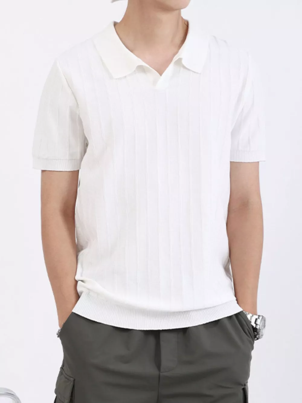 Men's Plus Size Striped Knitted Polo, image 10