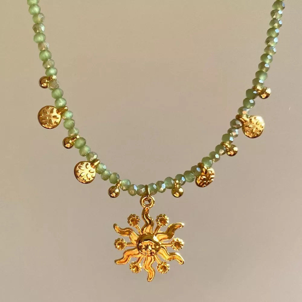 14K Gold-Plated Bead Sun Pendant Necklace, image 10