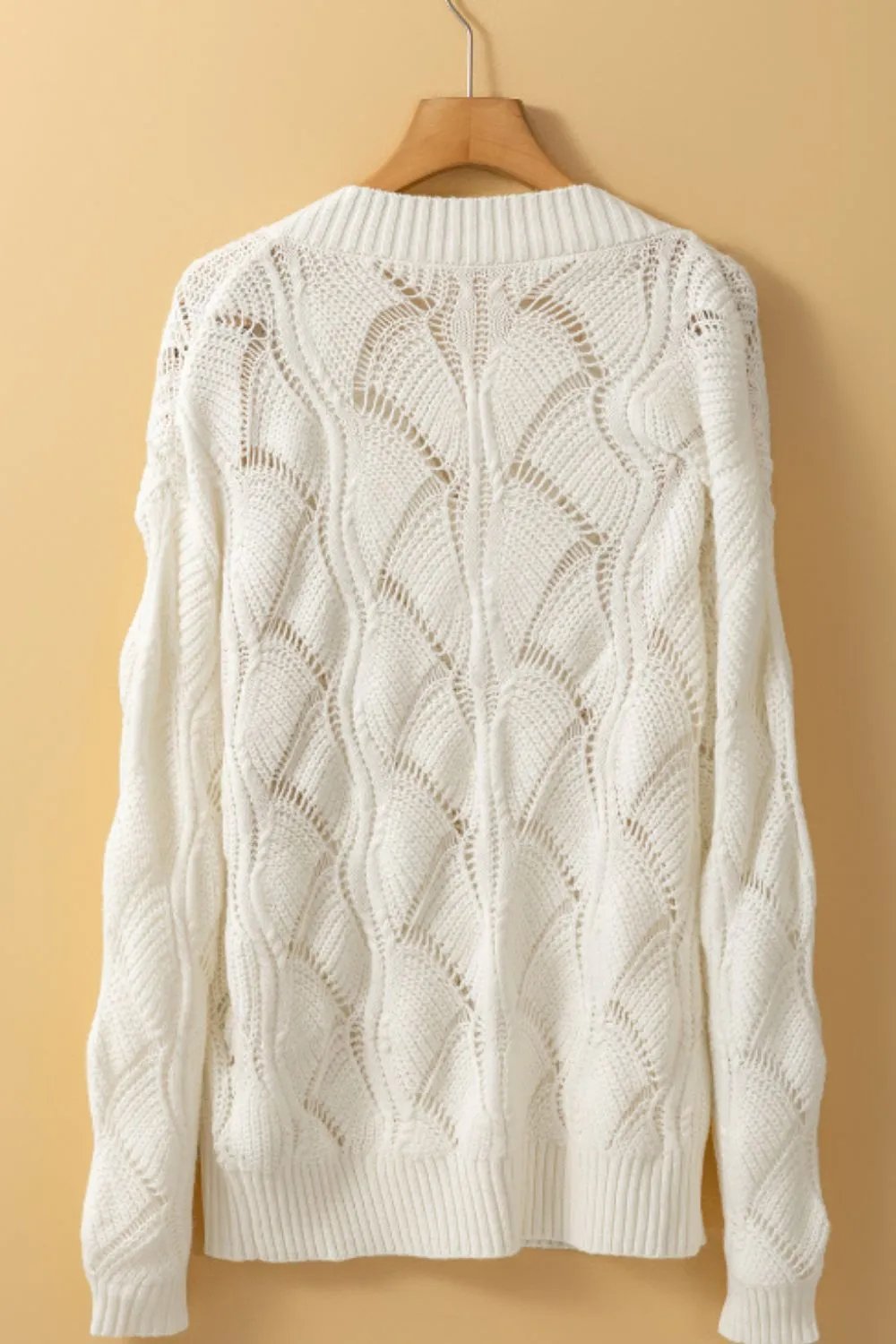 Openwork V-Neck Long Sleeve Sweater, image 8