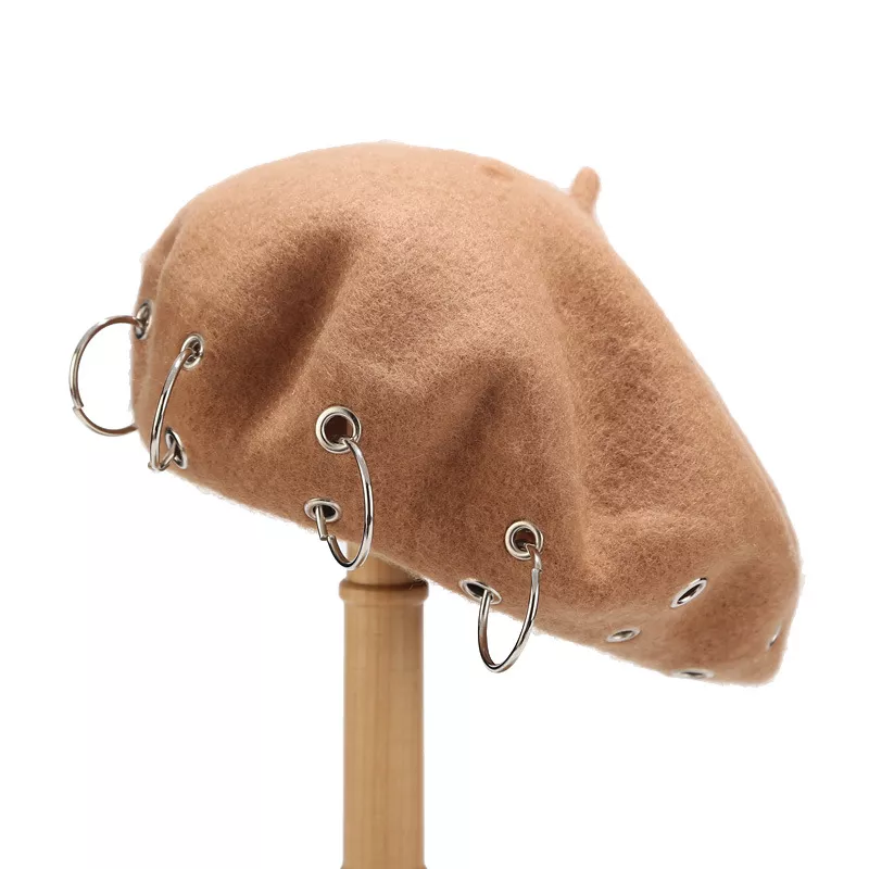 Metal Ring Embellished Beret Hat, image 8