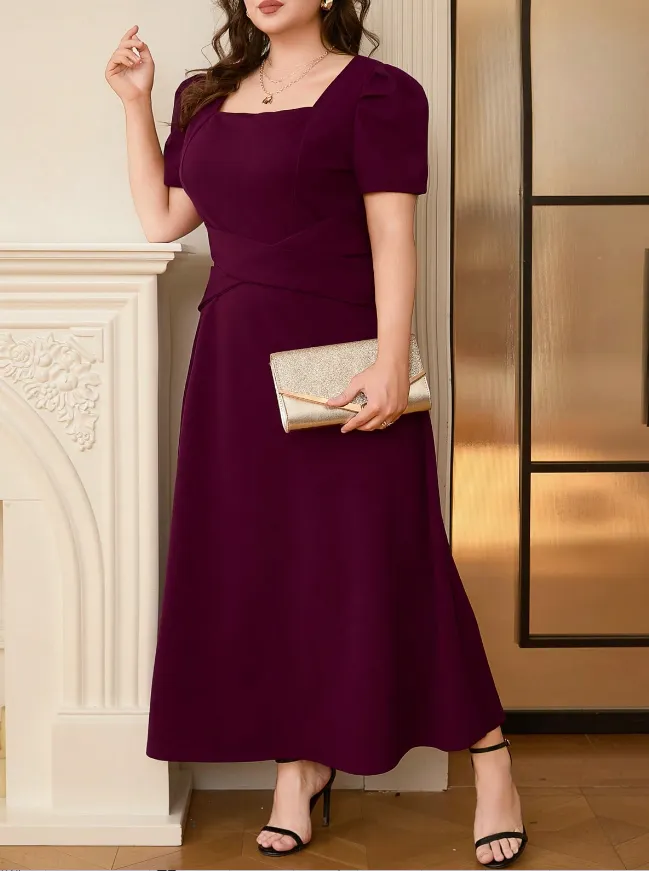 Plus Size Square Neck Puff Sleeve Midi Dress, image 4
