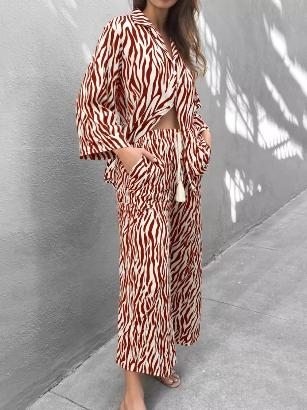 Zebra Print Relaxed Fit Top and Pants Two-Piece Set, image 9