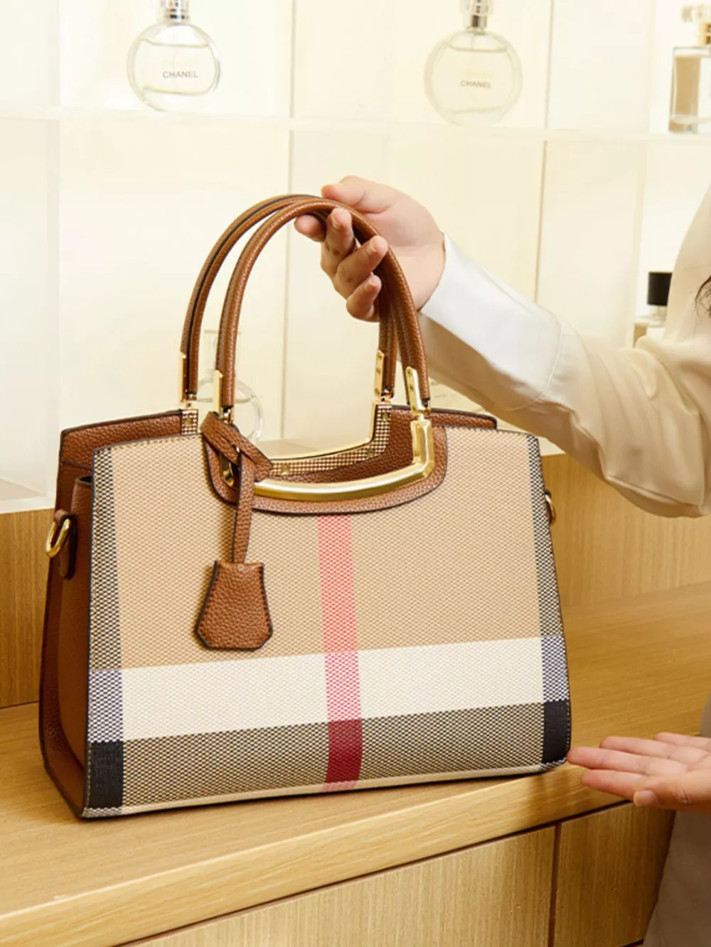 Plaid Top Handle Handbag, image 5