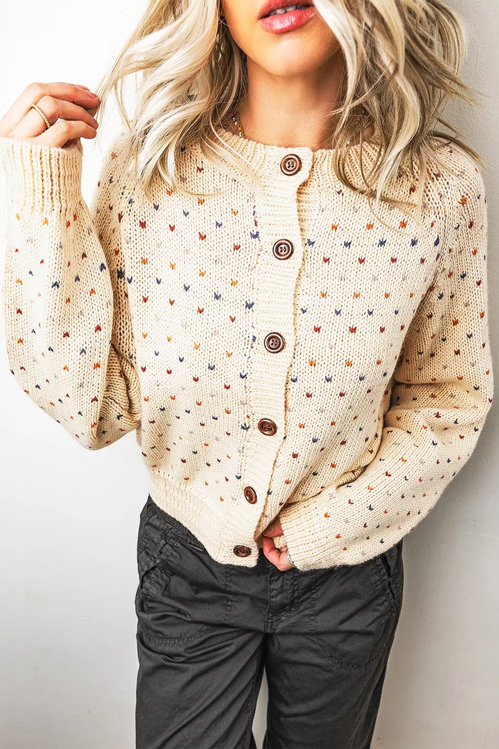 Geometric Print Button Front Long Sleeve Cardigan, image 3