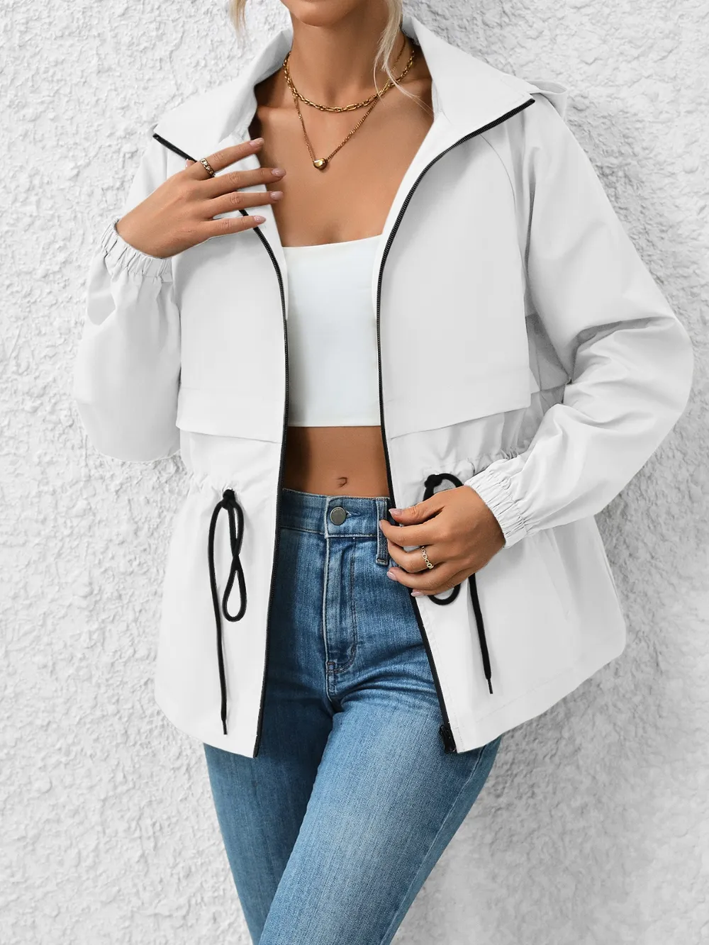 Drawstring Zip Up Hooded Jacket, image 9