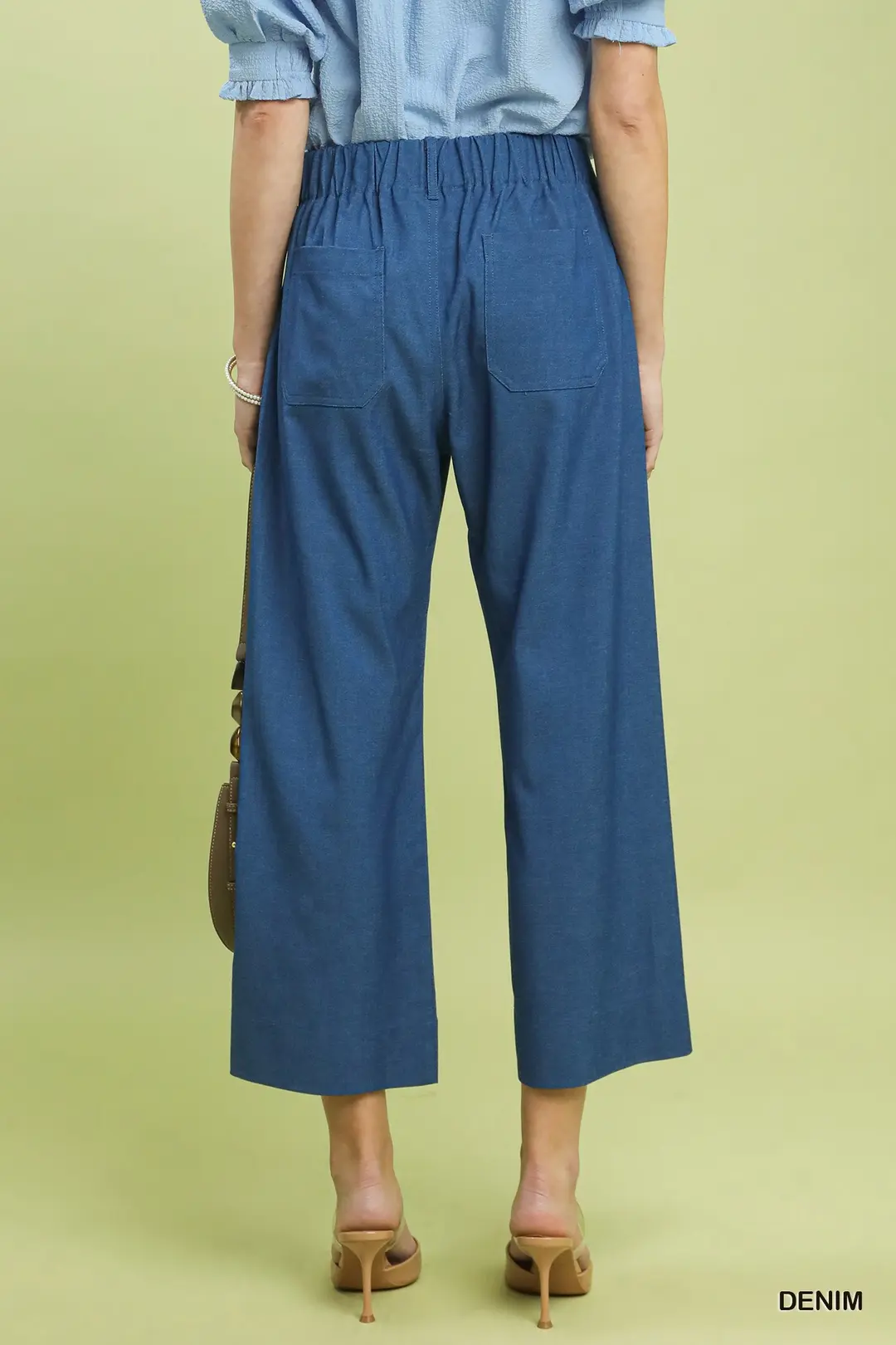Denim Wide Leg Crop Pants with Front Pockets, image 5