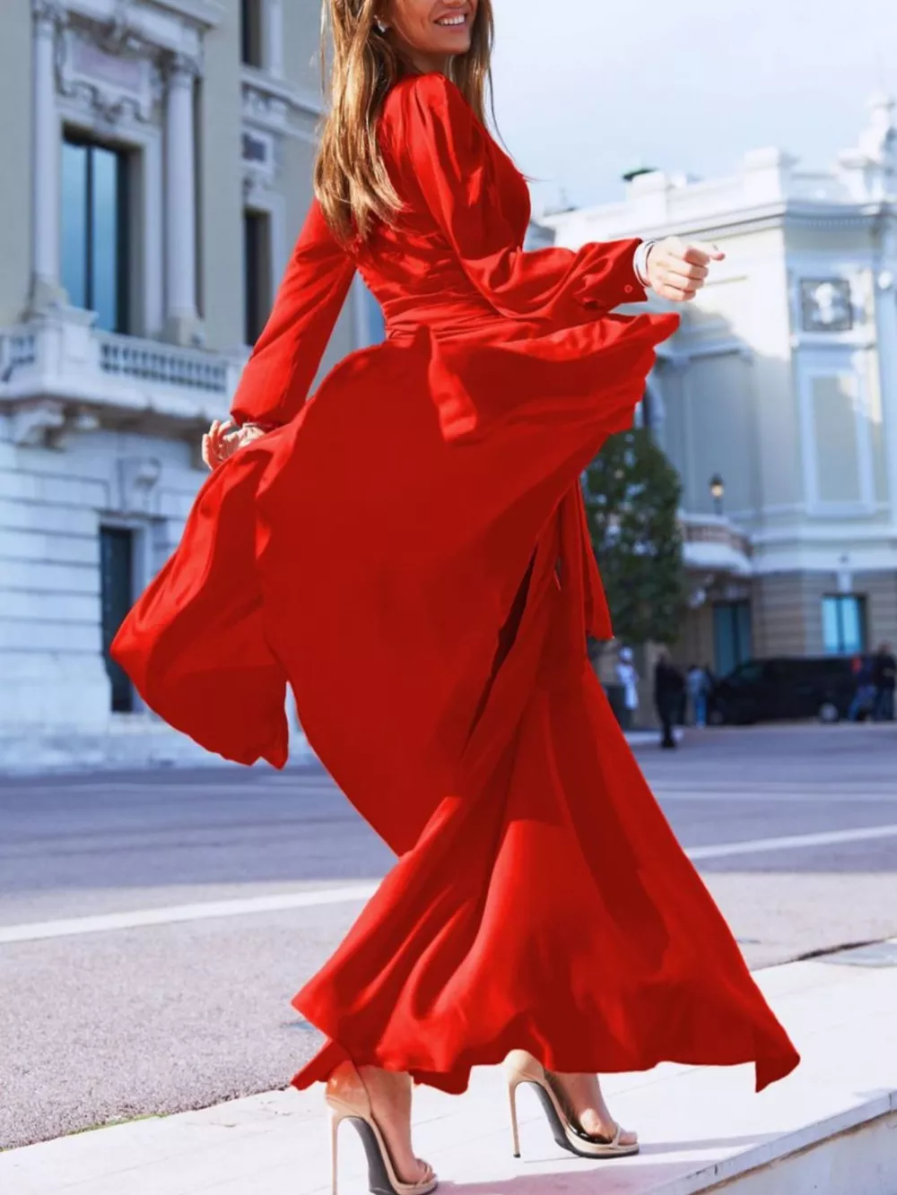 Plus Size Surplice Long Sleeve Slit Maxi Dress, image 11