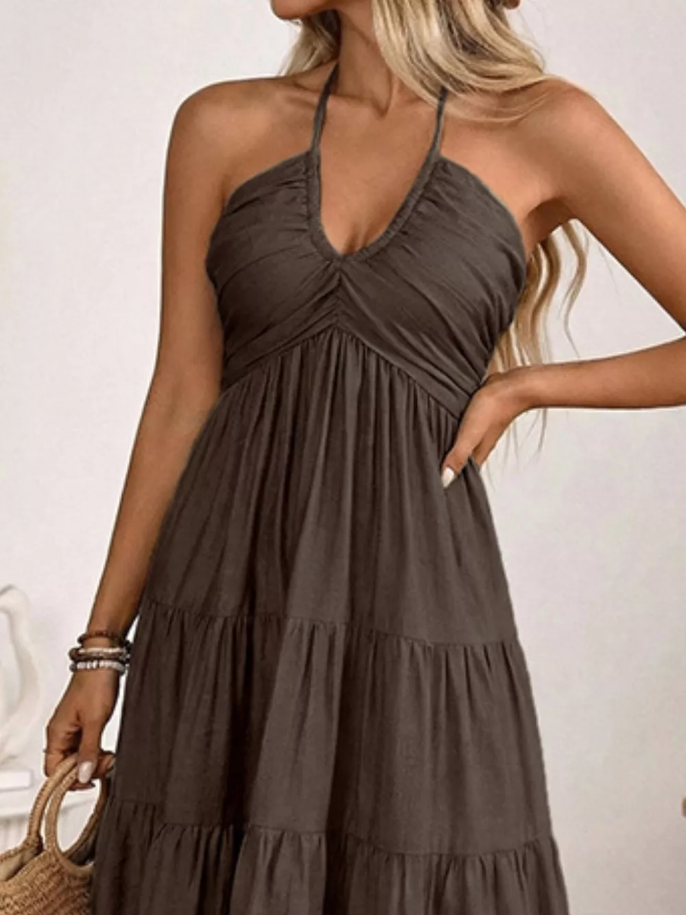 Halter Neck Tiered Midi Dress, image 2
