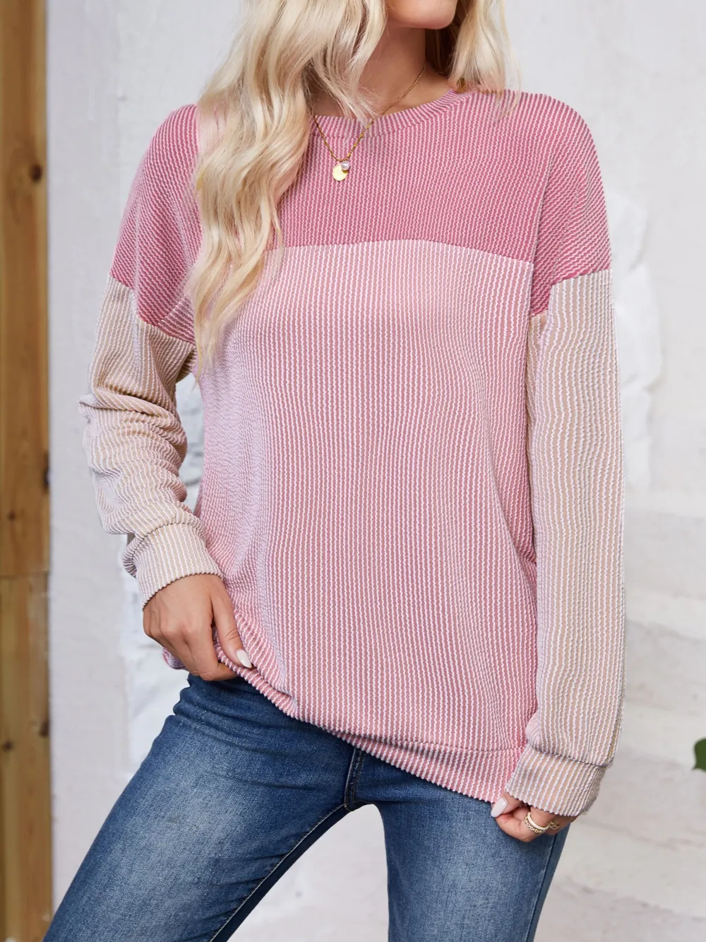 Color Block Round Neck Long Sleeve Sweatshirt, image 24