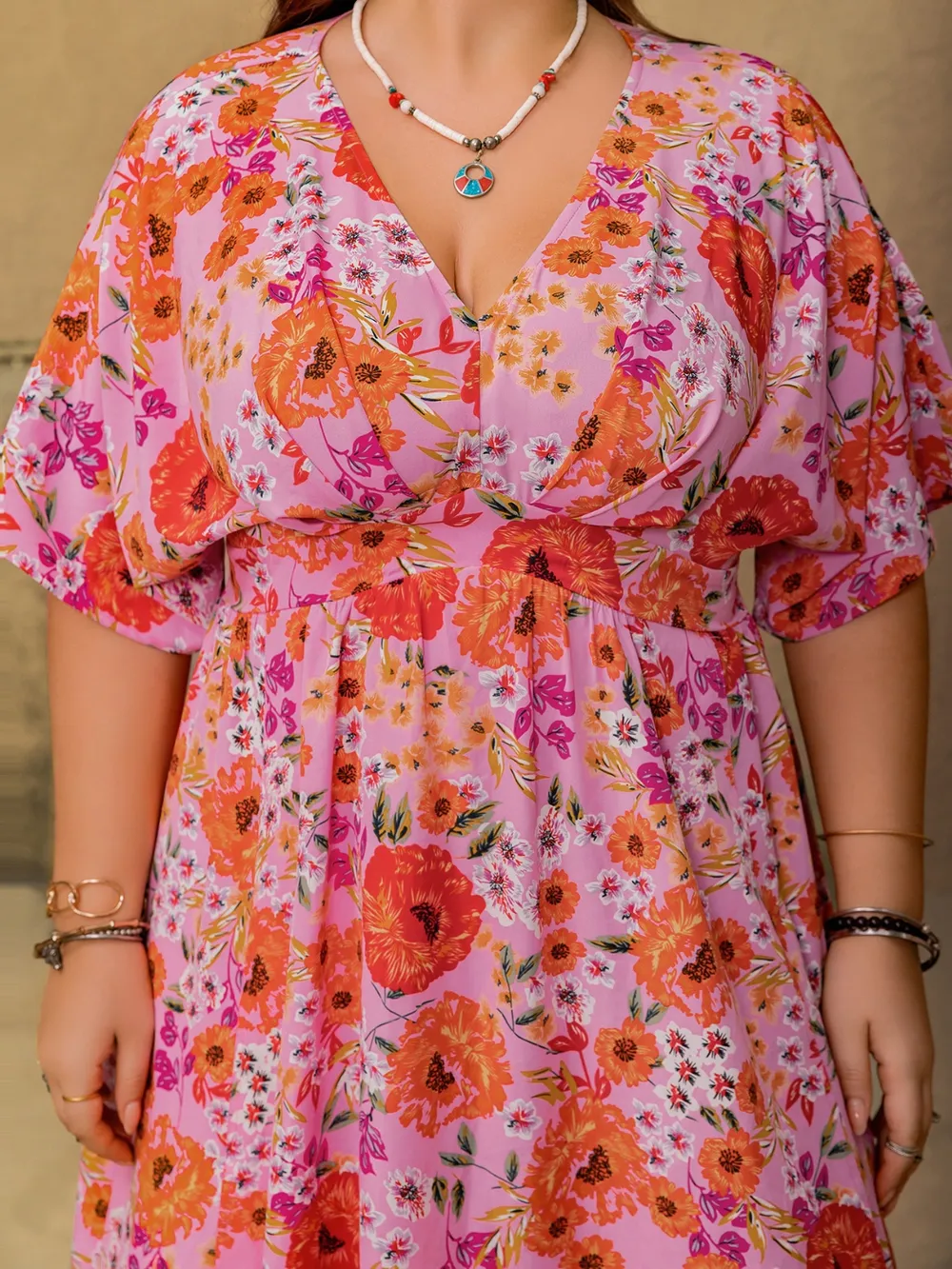 Plus Size Slit Floral V-Neck Half Sleeve Maxi Dress, image 7