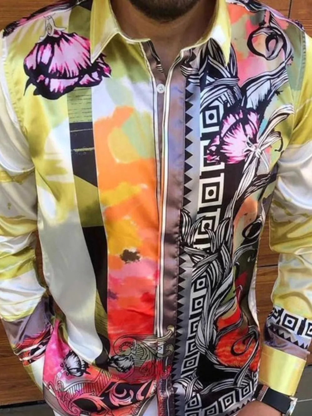 Men's Plus Size Printed Button Up Long Sleeve Shirt, image 2