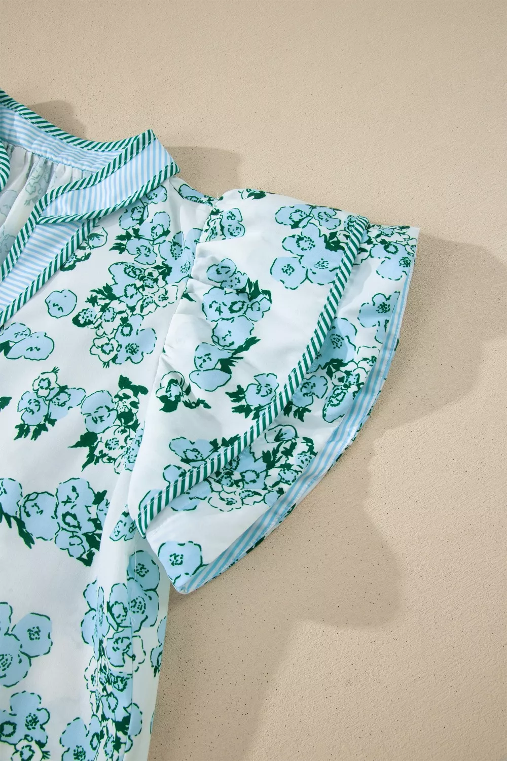 Floral Meets Stripes V Neck Flutter Sleeve Blouse, image 8