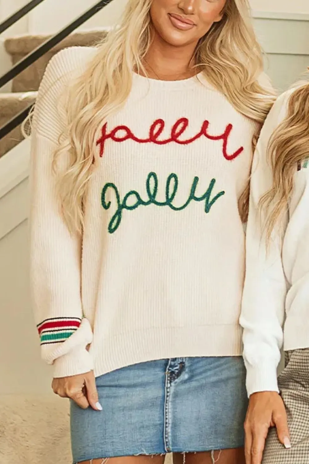 Letter Round Neck Long Sleeve Sweater, image 7