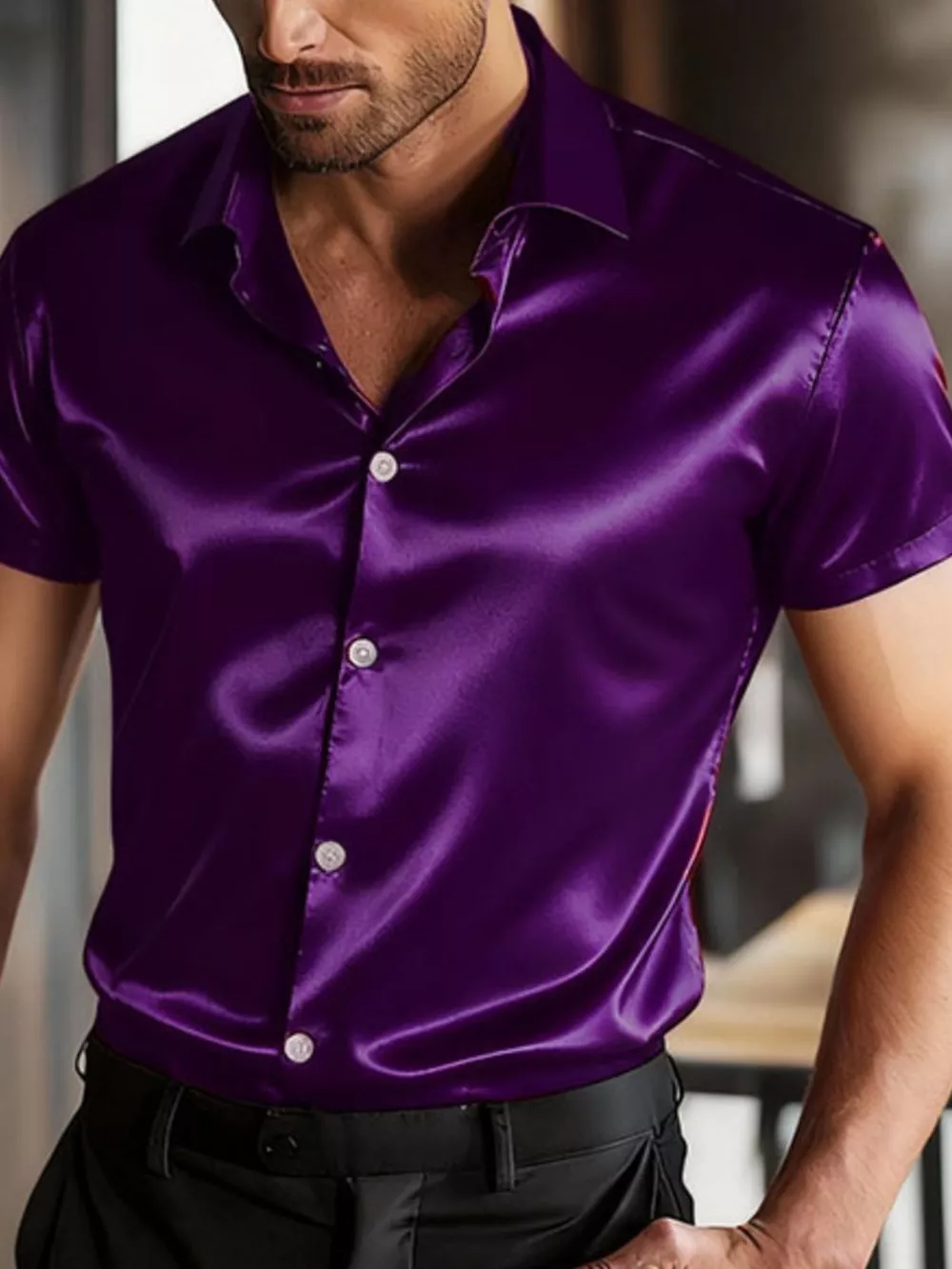 Men's Full Size Satin Short Sleeve Shirt Plus Size, image 7