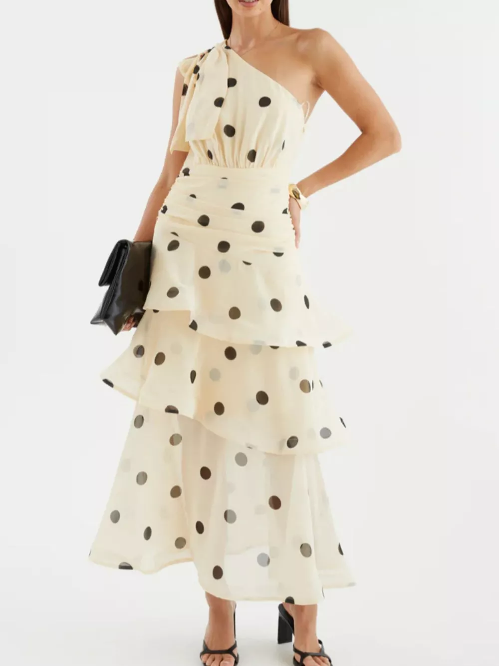 Polka Dot One-Shoulder Ruffle Dress, image 16