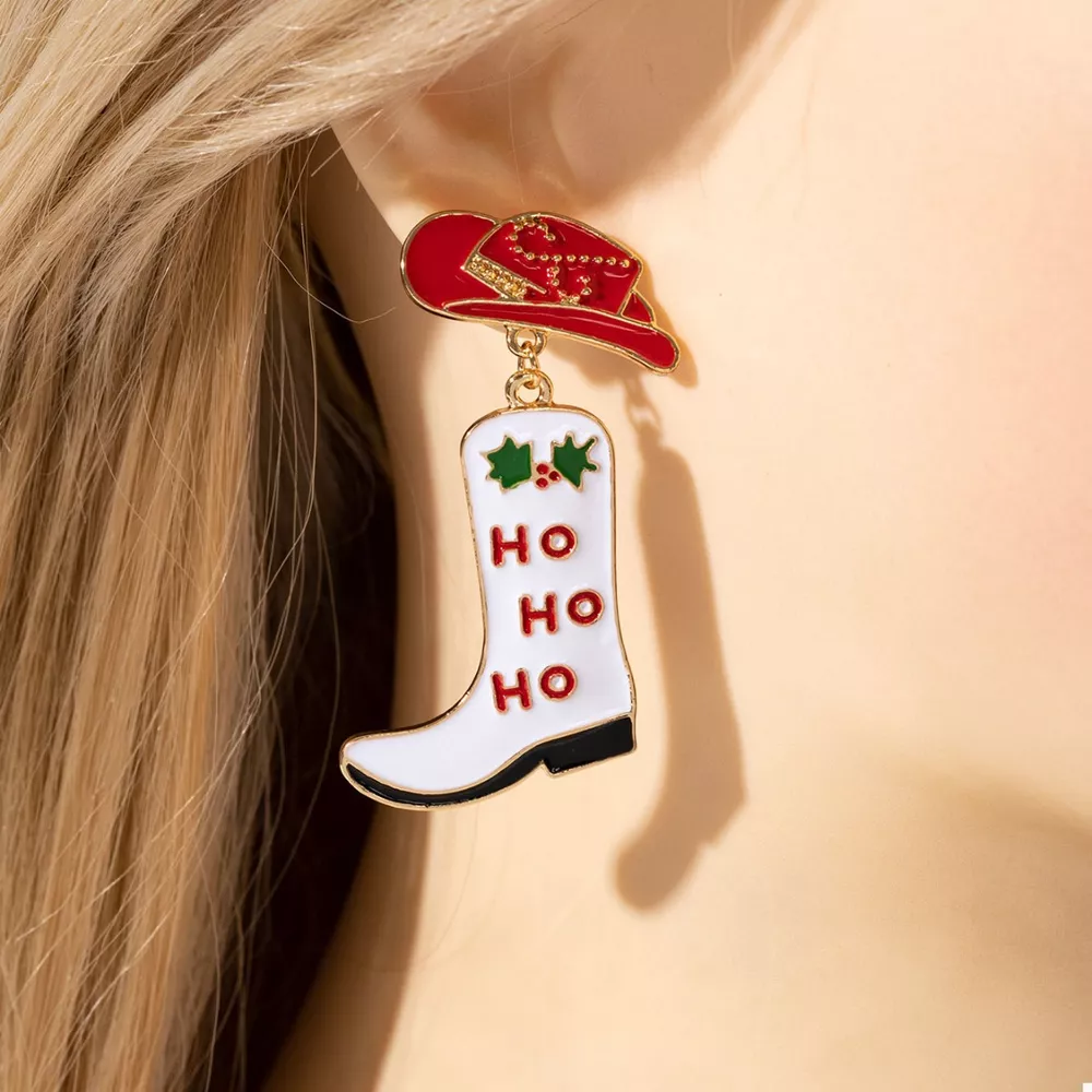 Christmas Cowboy Hat and Boot Dangle Earrings, image 2