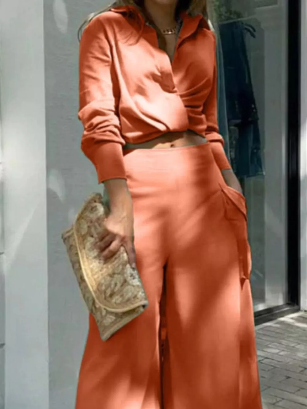 Long Sleeve Shirt and Wide Leg Pants Set, image 9