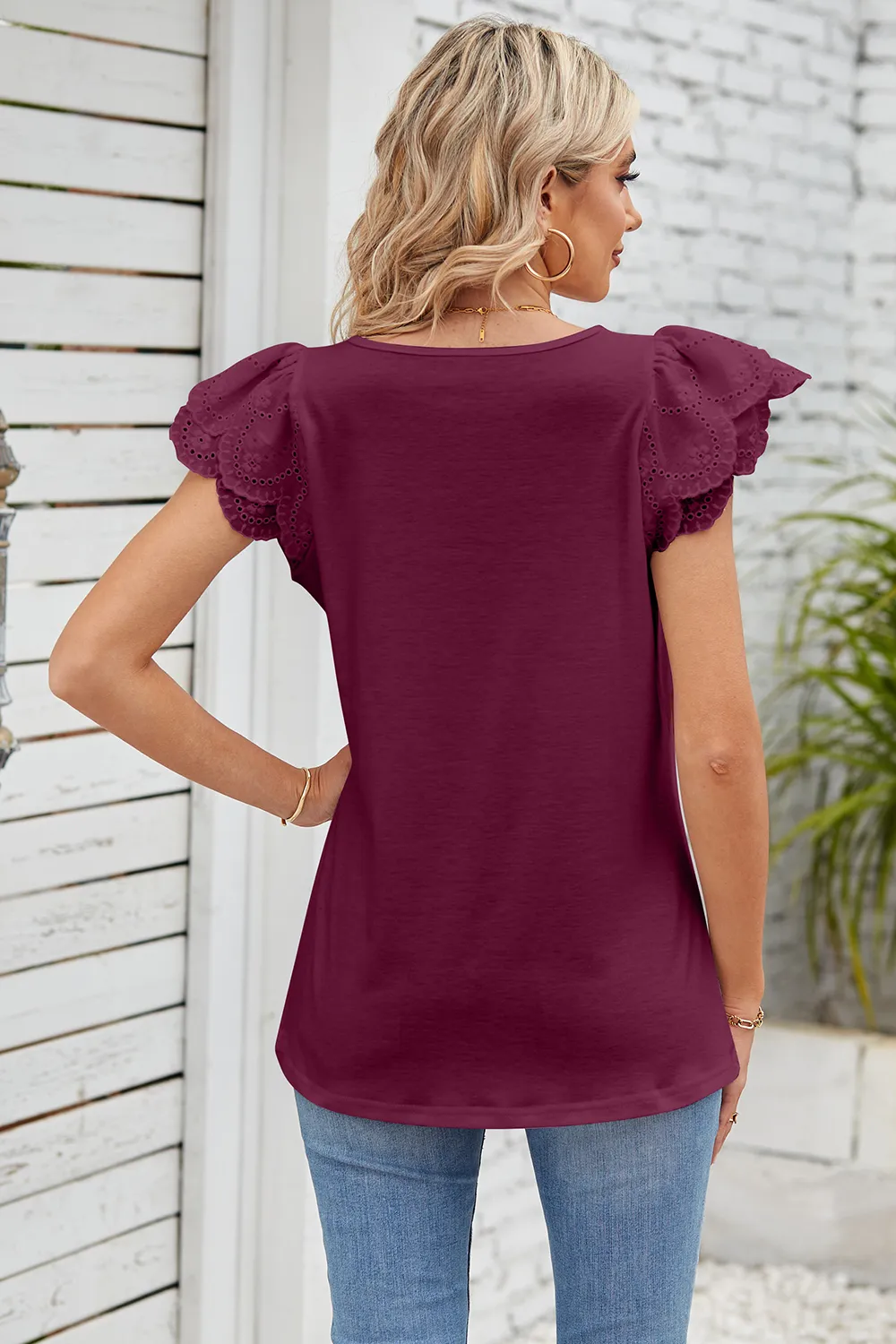 Eyelet Square Neck Cap Sleeve Blouse, image 23