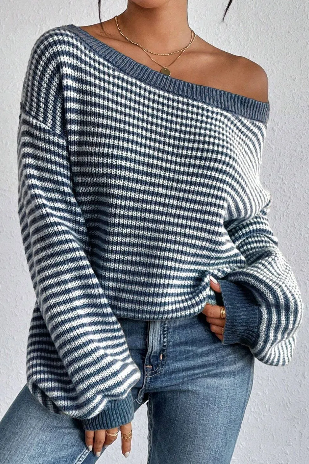 Striped Boat Neck Long Sleeve Sweater, image 8