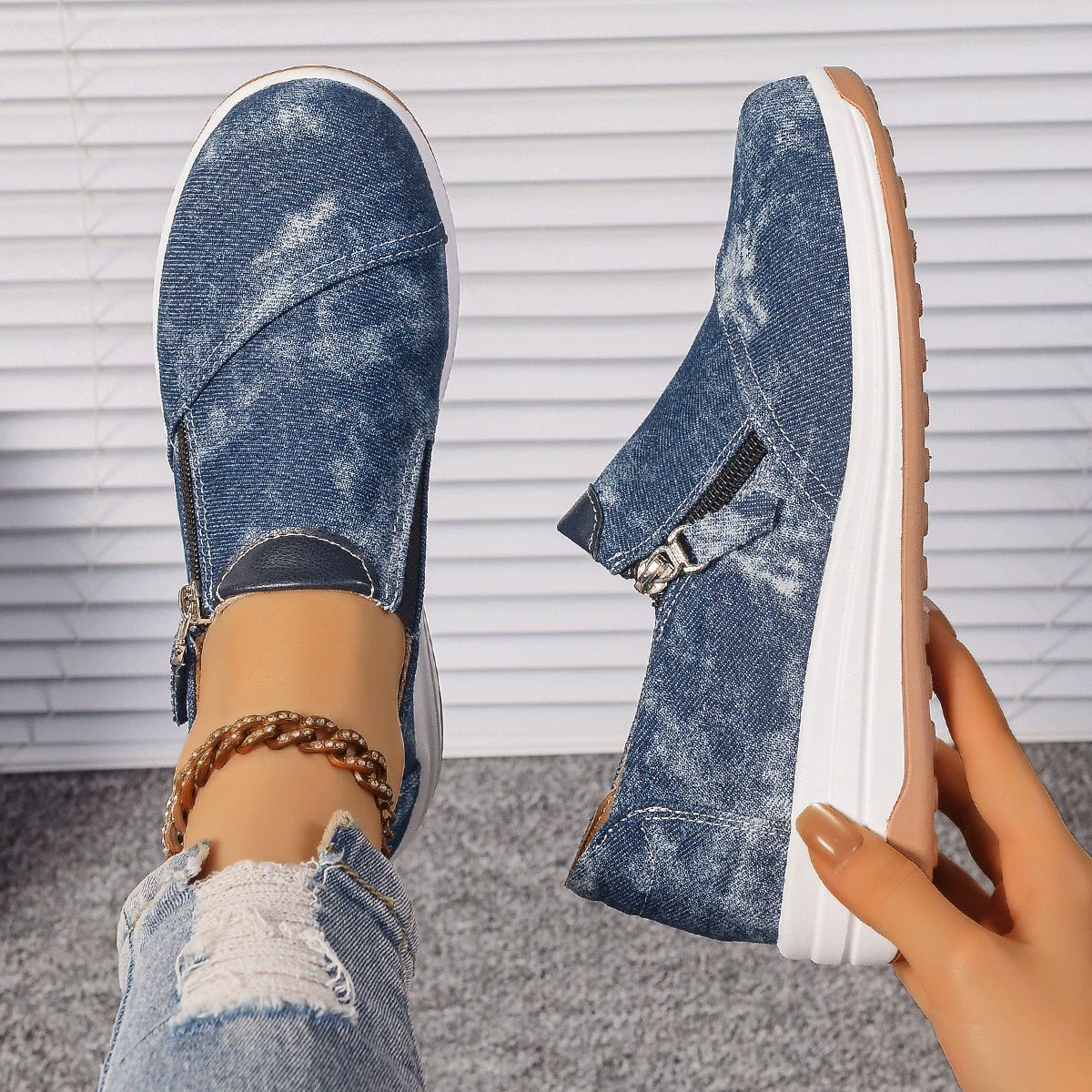 Zip Detail Round Toe Slip-Ons, image 3