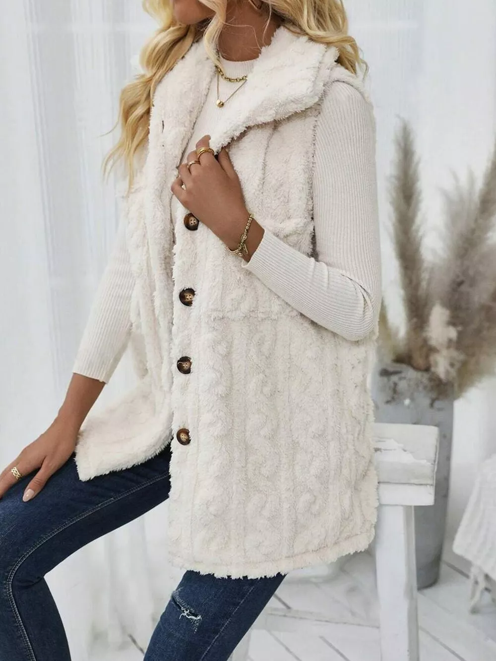 Fuzzy Button Up Vest Coat, image 2