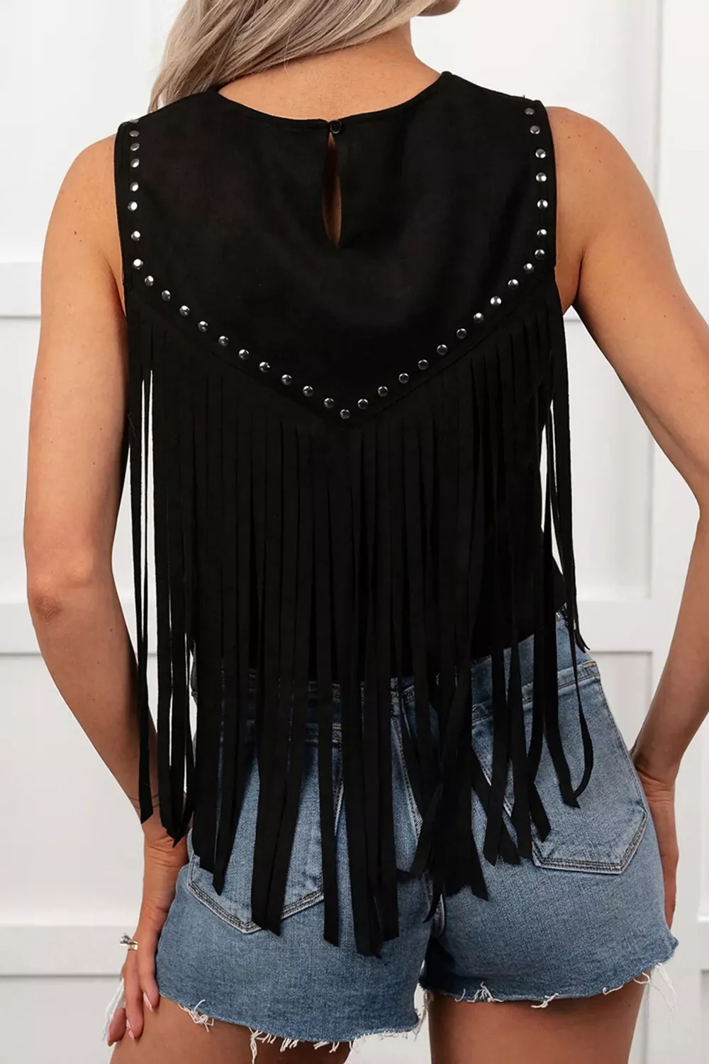Western Fringe Rivet Paneling Bust Sleeveless Top, image 3