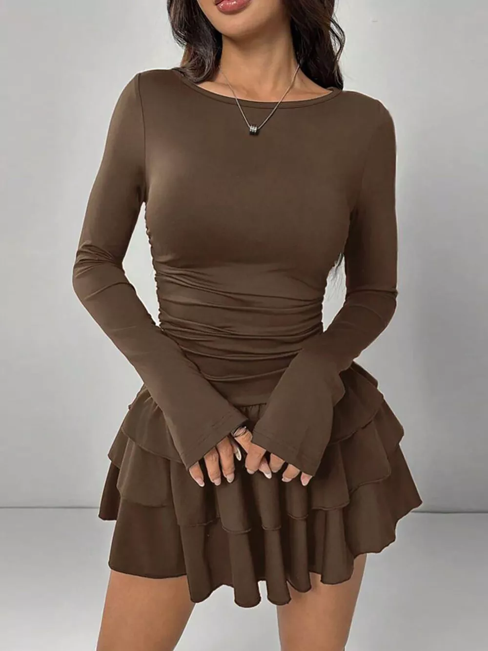 Ruffle Hem Long Sleeve Mini Dress