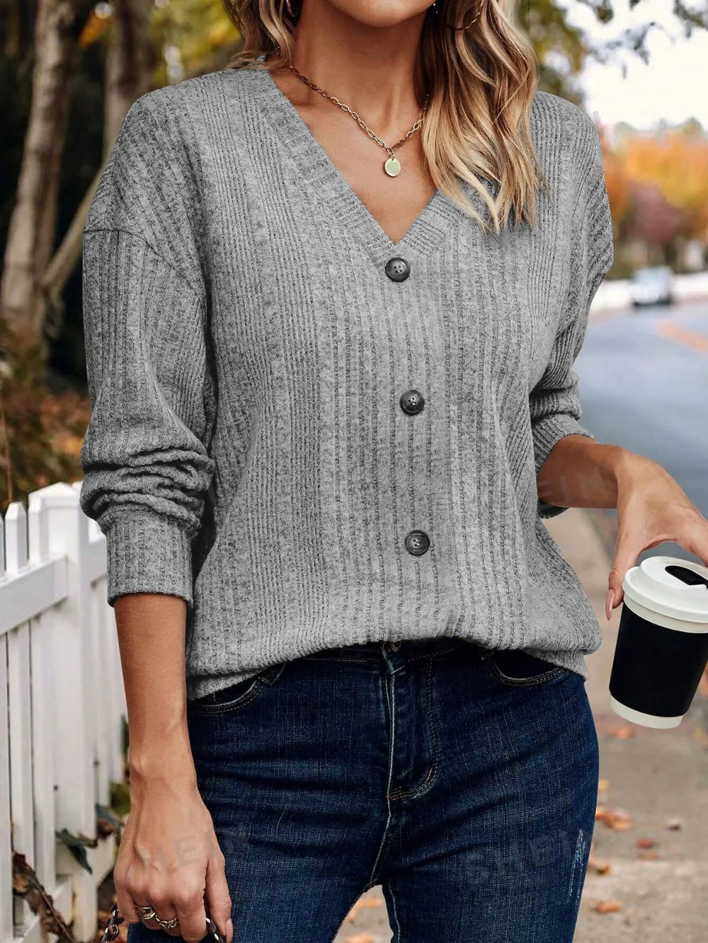 V-Neck Long Sleeve T-Shirt, image 9