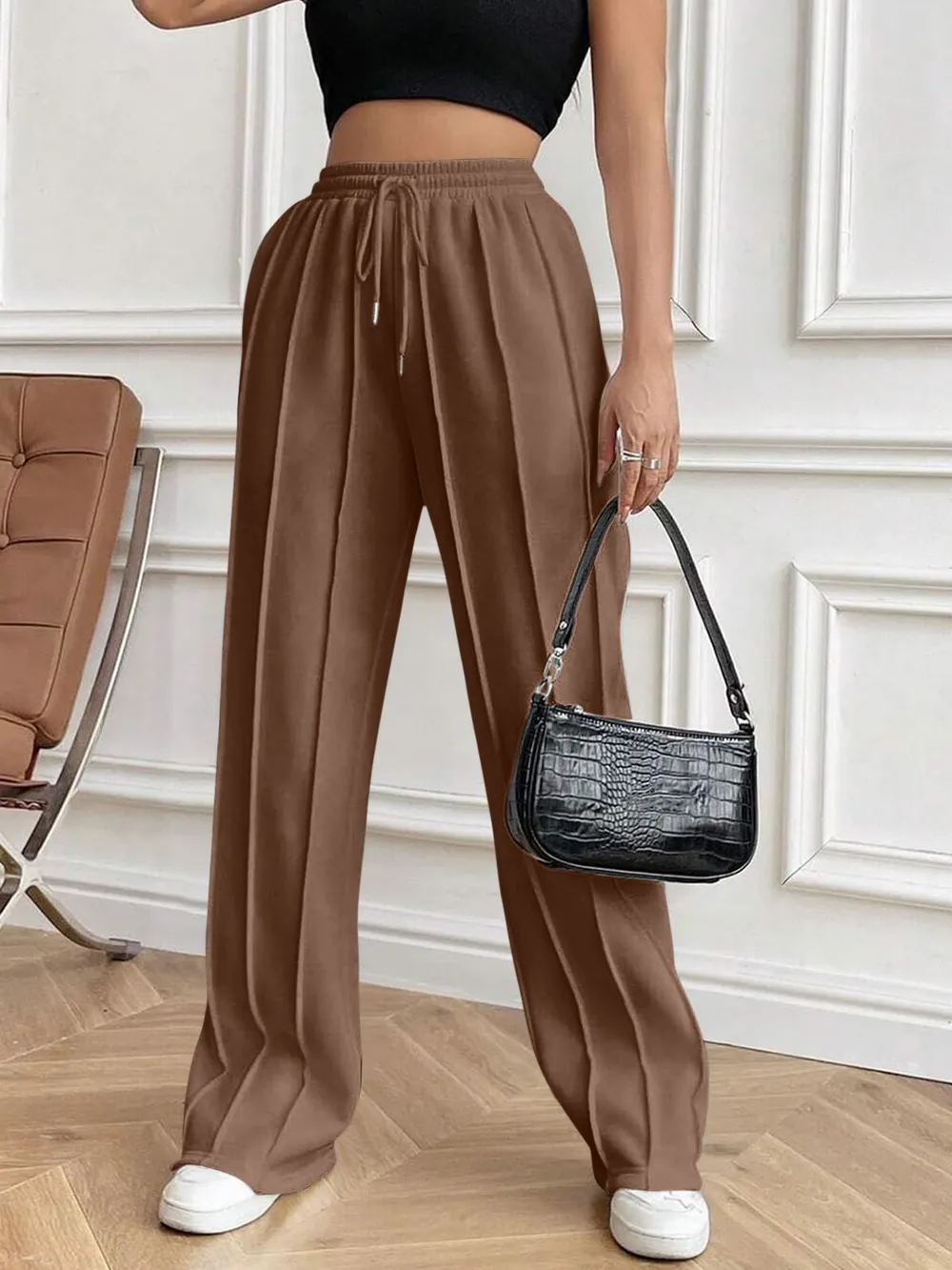 Drawstring Elastic Waist Pants with Pockets, image 10