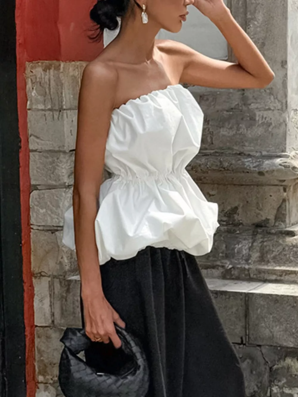 Ruched Bubble Hem Tube Top, image 4