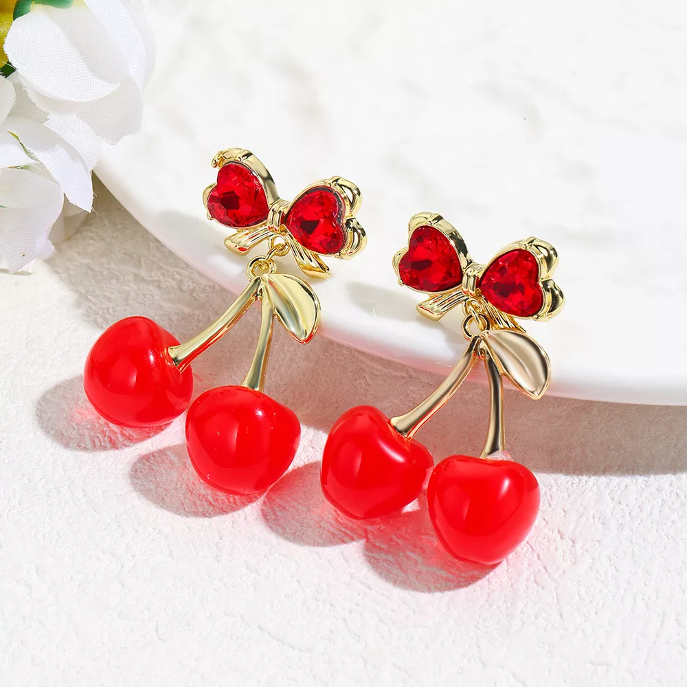 18K Gold-Plated Cherry Drop Earrings, image 2