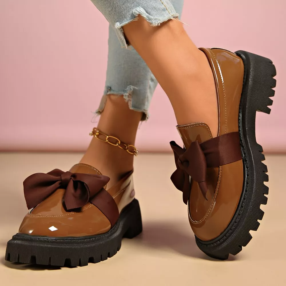 Bow Decor Round Toe Loafers, image 12