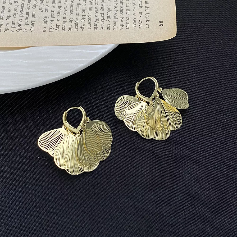 18K Gold-Plated Textured Leaf Drop Earrings, image 2