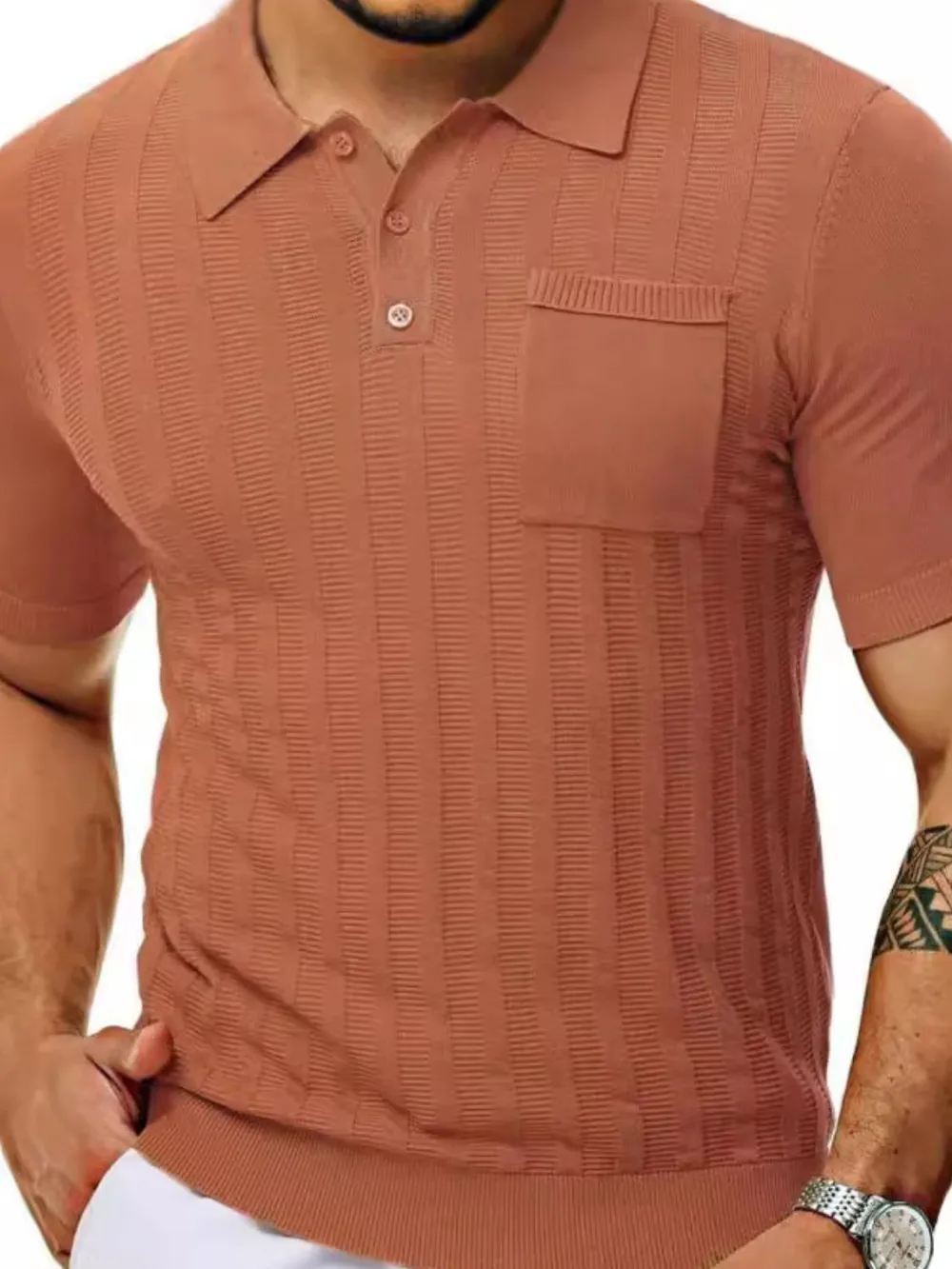 Men's Full Size Textured Short Sleeve Polo Plus Size, image 4