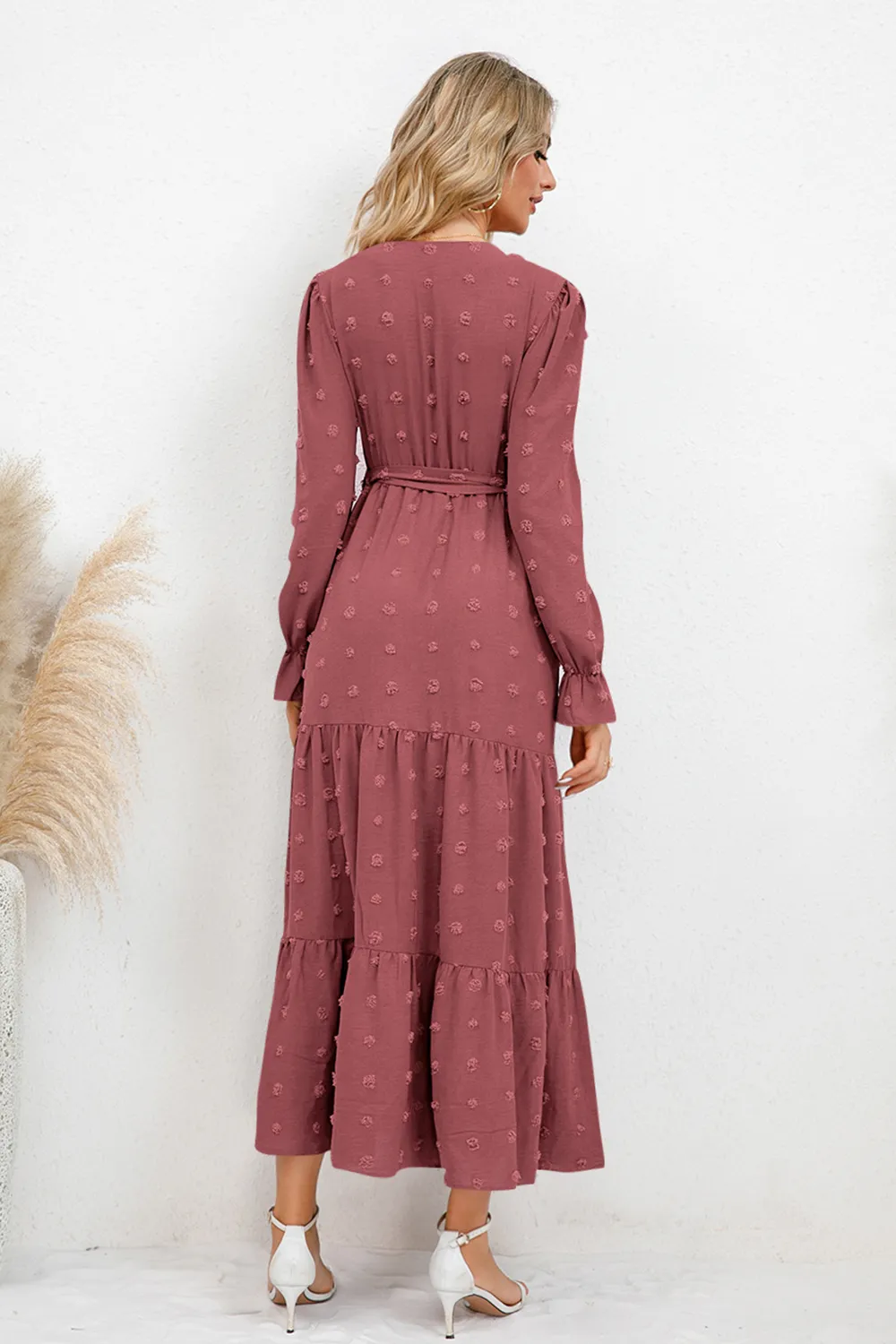 Swiss Dot Tied Surplice Flounce Sleeve Dress, image 17