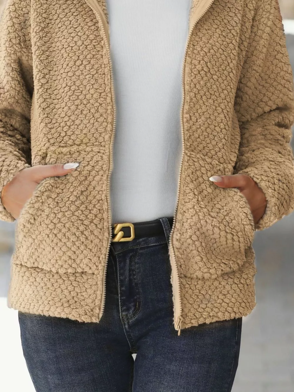 Textured Knit Zip-Up Hooded Outerwear, image 12