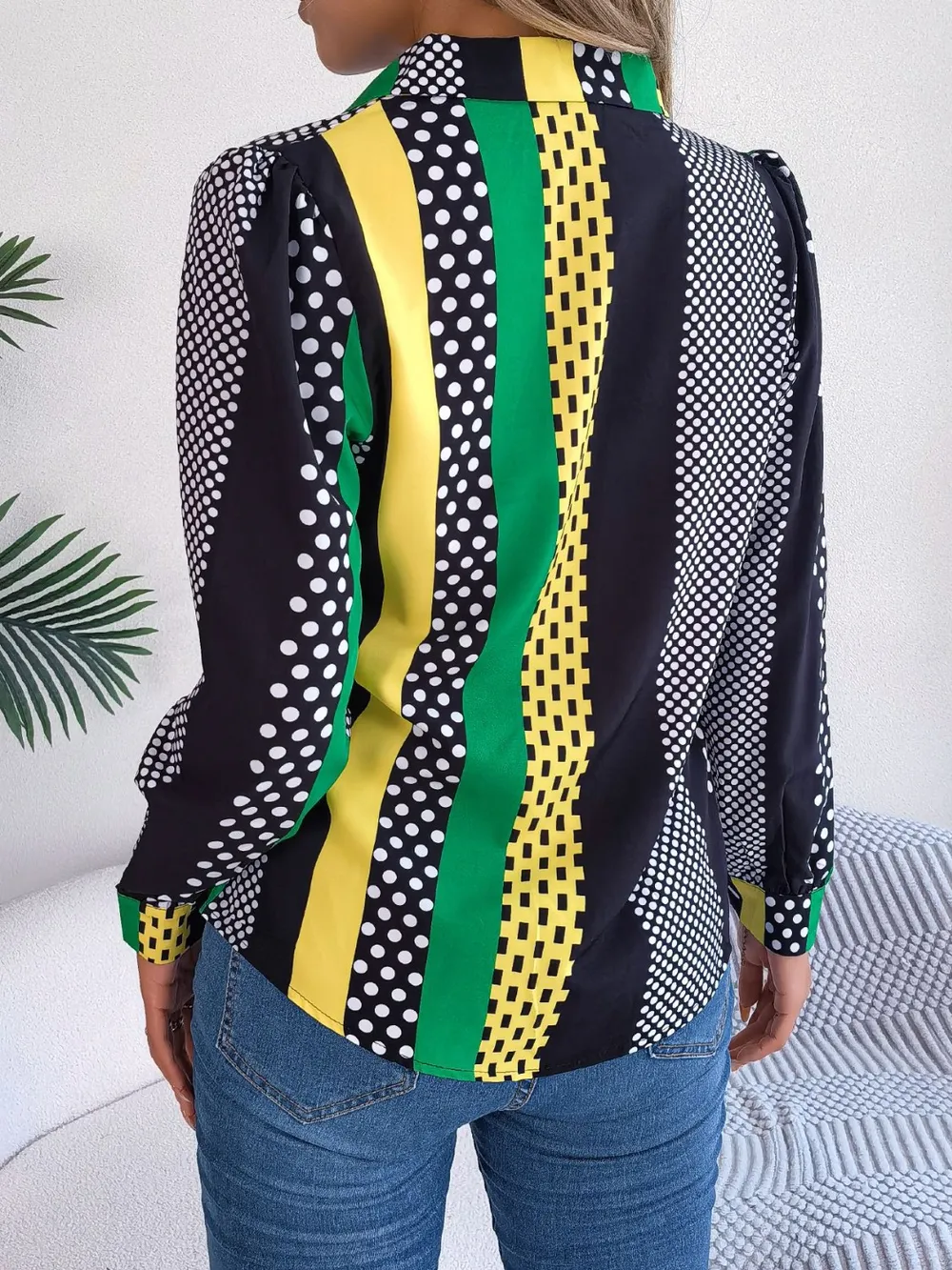 Polka Dot Contrast Long Sleeve Shirt, image 12