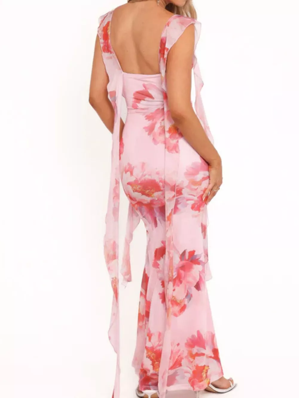 Floral Print Ruffle Trim Bodycon Maxi Dress, image 11