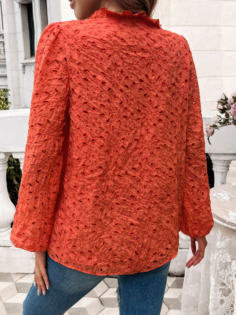 Frill Round Neck Long Sleeve Shirt, image 3