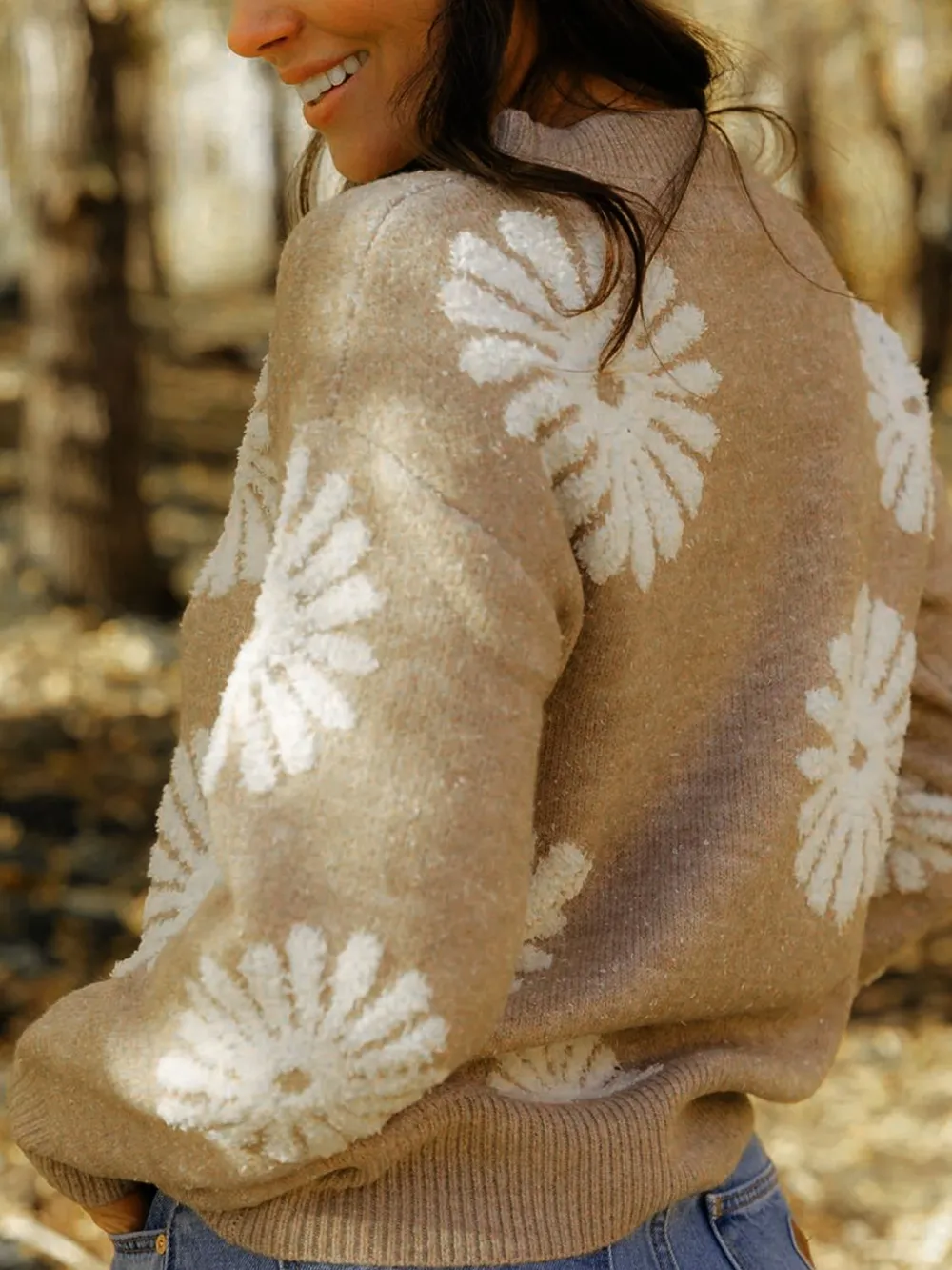 Flower Round Neck Long Sleeve Sweater, image 3
