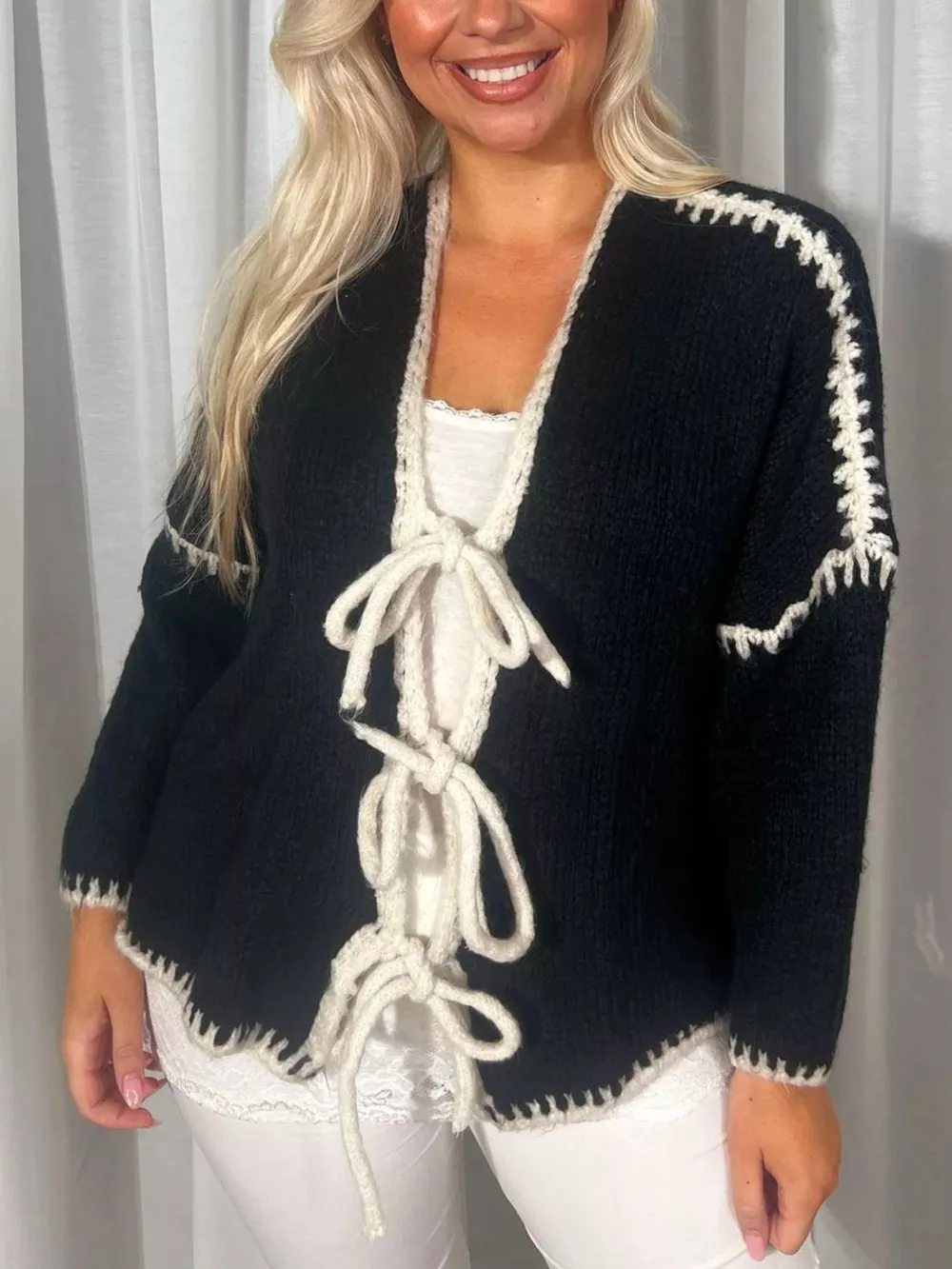 Tie Front Drop Shoulder Cardigan, image 7