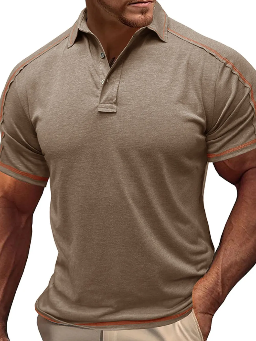 Men's Collared Neck Polo Shirt with Contrast Piping, image 6