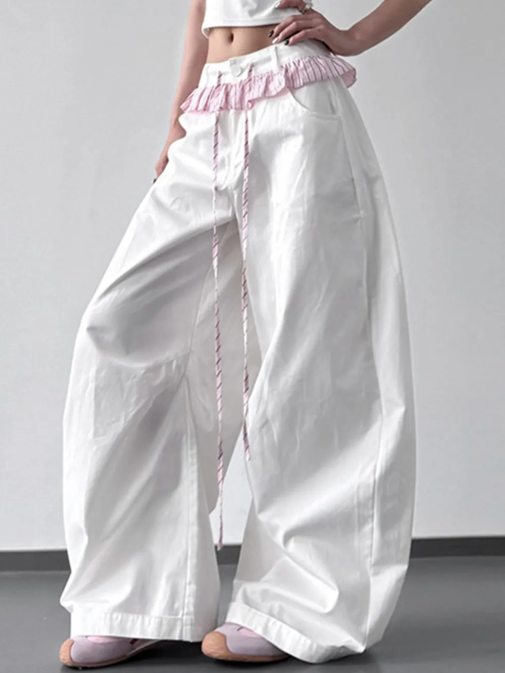 Wide Leg Drawstring Casual Pants, image 5