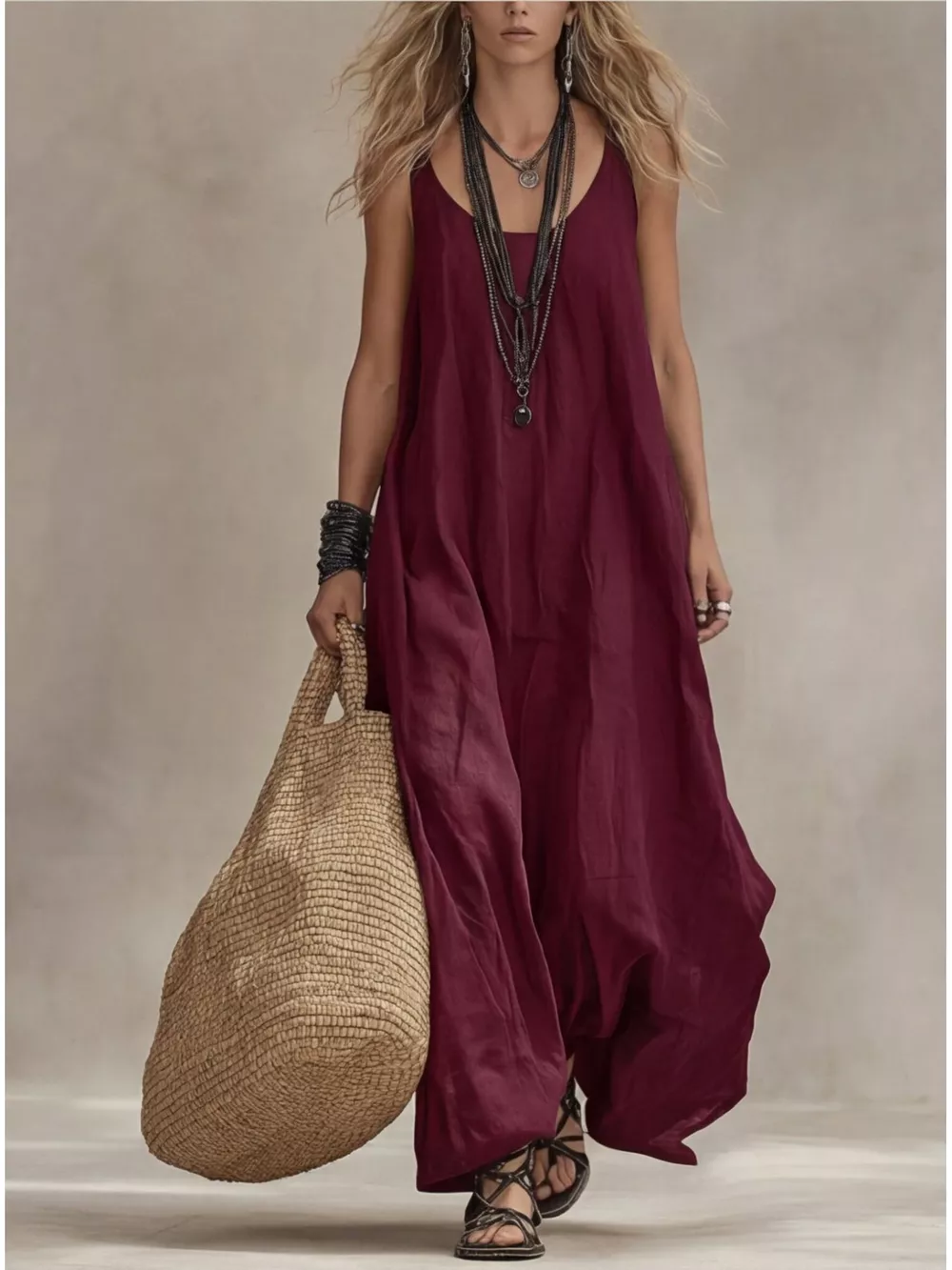 Full Size Scoop Neck Sleeveless Maxi Dress Plus Size, image 5